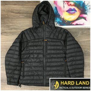 HARD LAND Men’s Jacket Packable Down Hooded Lightweight Size L Puffer Coat Outer